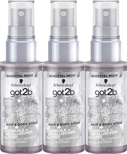 Schwarzkopf Glanzstück Hair & Body Spray Sparkling Silber 3 x 50ml